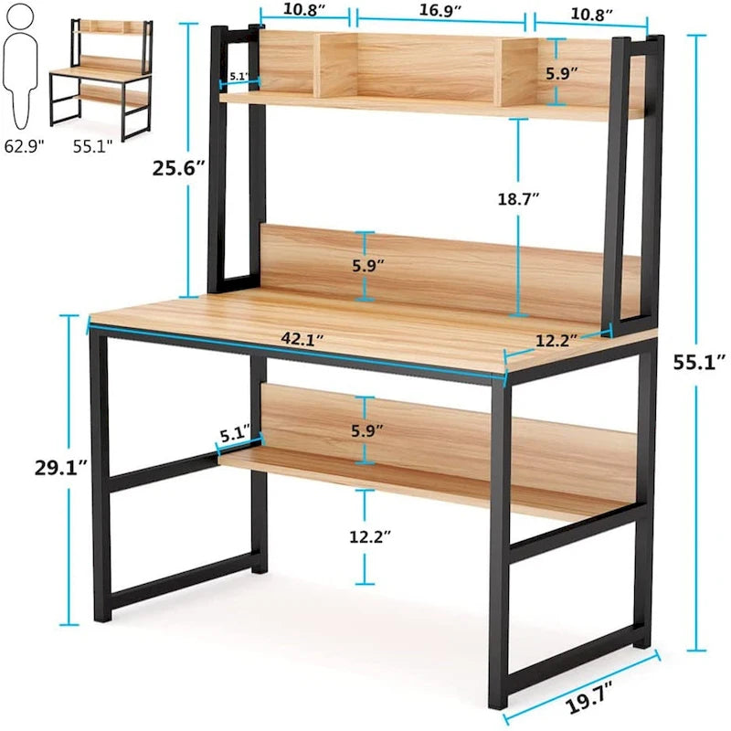 Bureau informatique, bureau de télétravail avec étagère et tablettes
