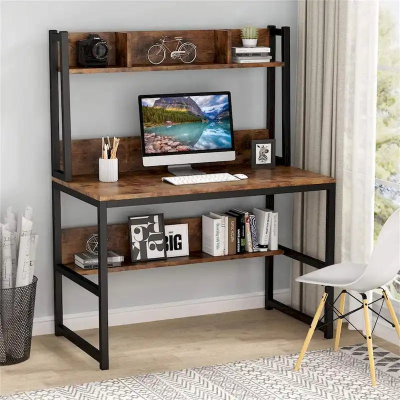 Bureau informatique, bureau de télétravail avec étagère et tablettes
