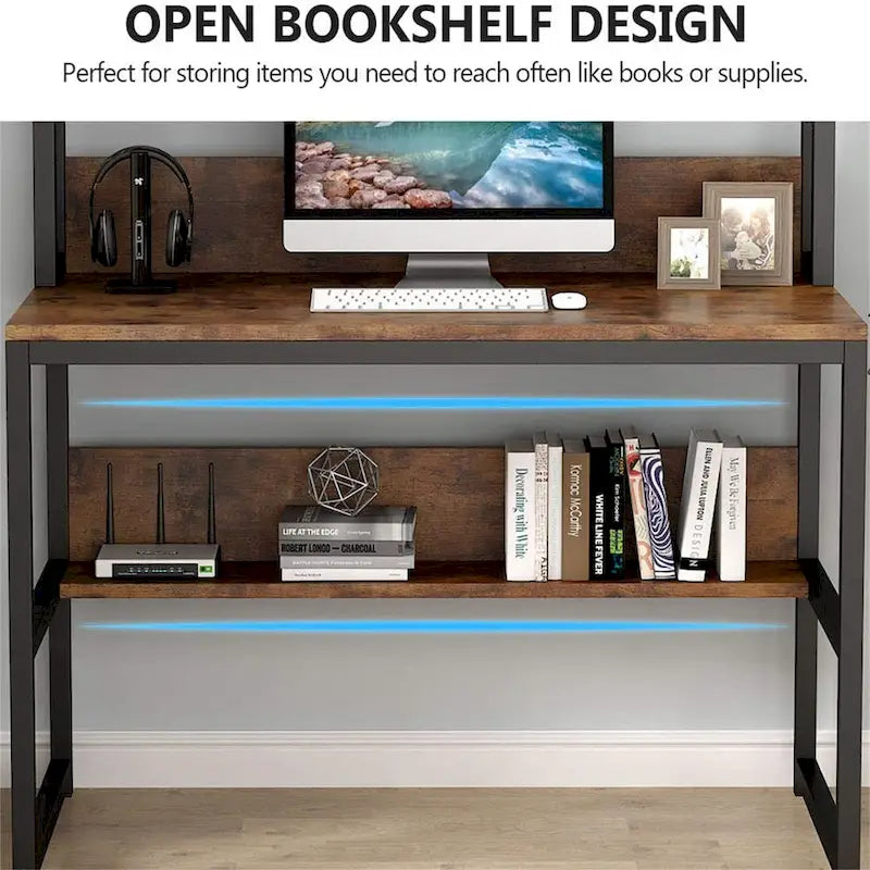 Bureau informatique, bureau de télétravail avec étagère et tablettes