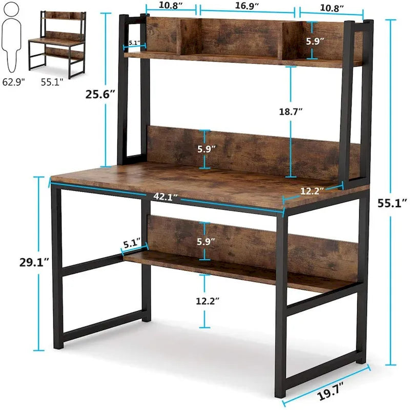 Bureau informatique, bureau de télétravail avec étagère et tablettes