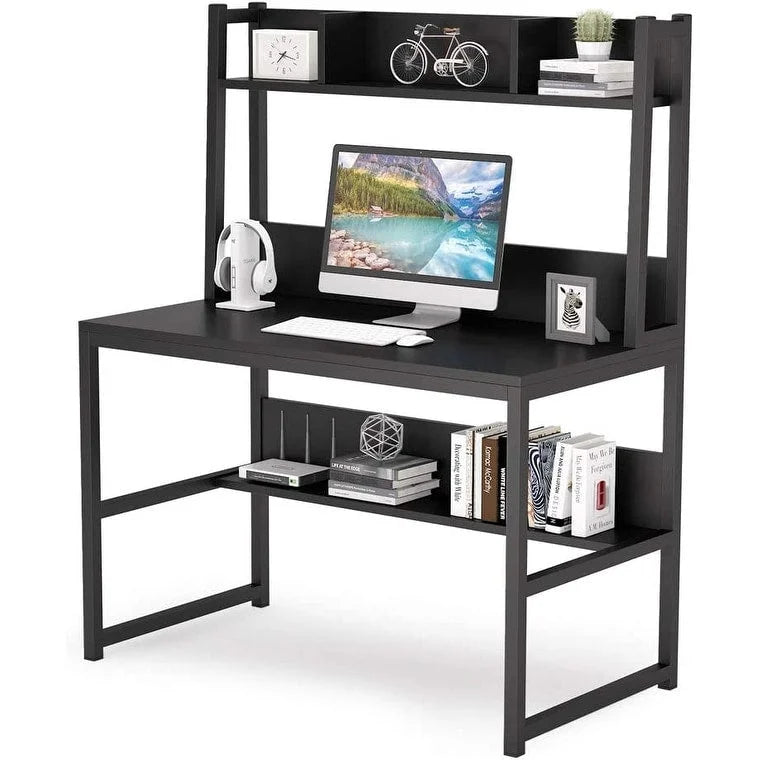 Bureau informatique, bureau de télétravail avec étagère et tablettes