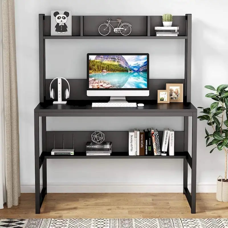 Bureau informatique, bureau de télétravail avec étagère et tablettes