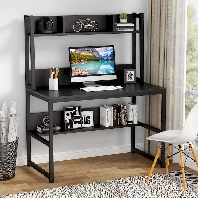 Bureau informatique, bureau de télétravail avec étagère et tablettes