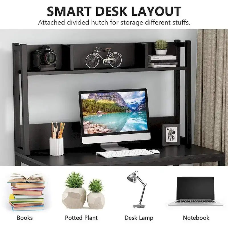 Bureau informatique, bureau de télétravail avec étagère et tablettes