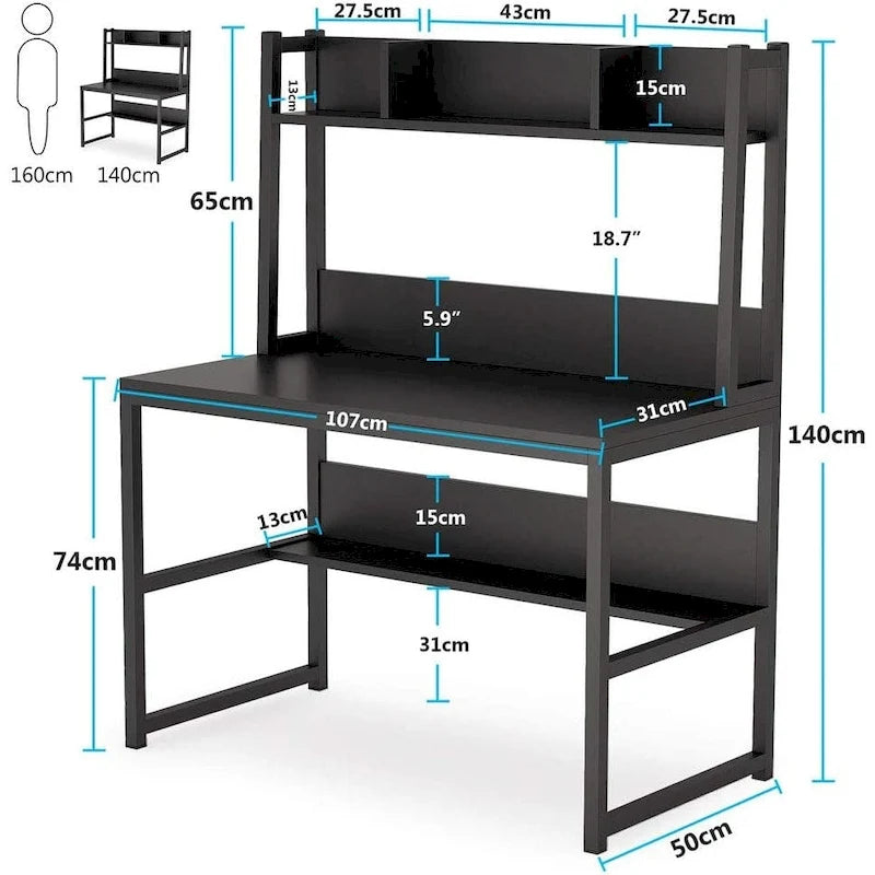 Bureau informatique, bureau de télétravail avec étagère et tablettes