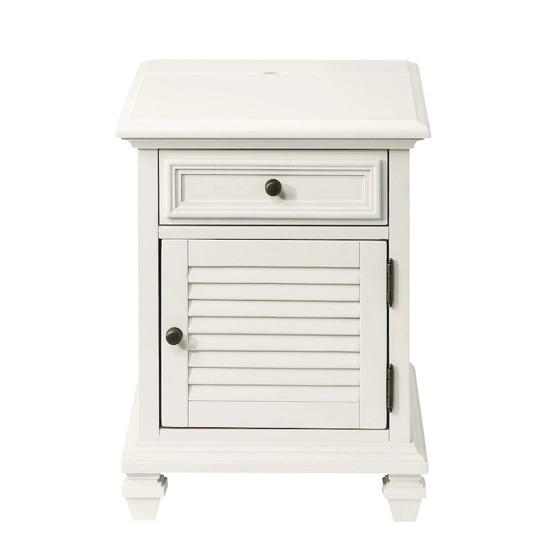 Table d'appoint blanche style ferme moderne avec port USB