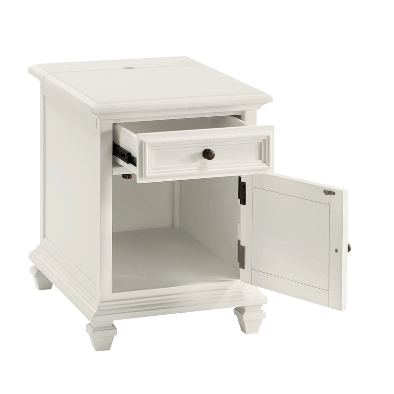 Table d'appoint blanche style ferme moderne avec port USB