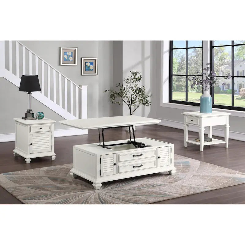 Table d'appoint blanche style ferme moderne avec port USB