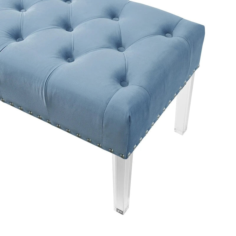 Banc capitonné en velours avec pieds en acrylique