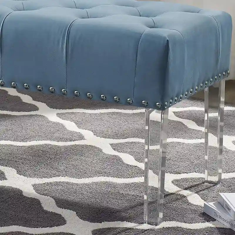 Banc capitonné en velours avec pieds en acrylique