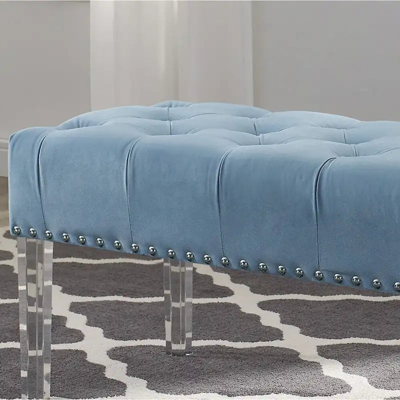 Banc capitonné en velours avec pieds en acrylique