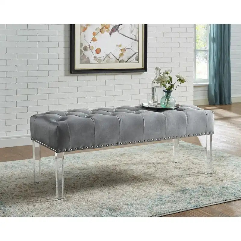 Banc capitonné en velours avec pieds en acrylique