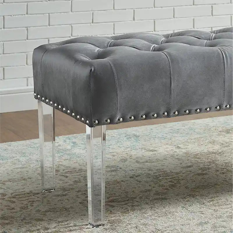 Banc capitonné en velours avec pieds en acrylique