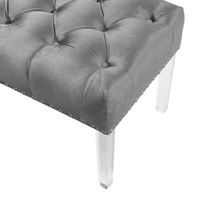 Banc capitonné en velours avec pieds en acrylique