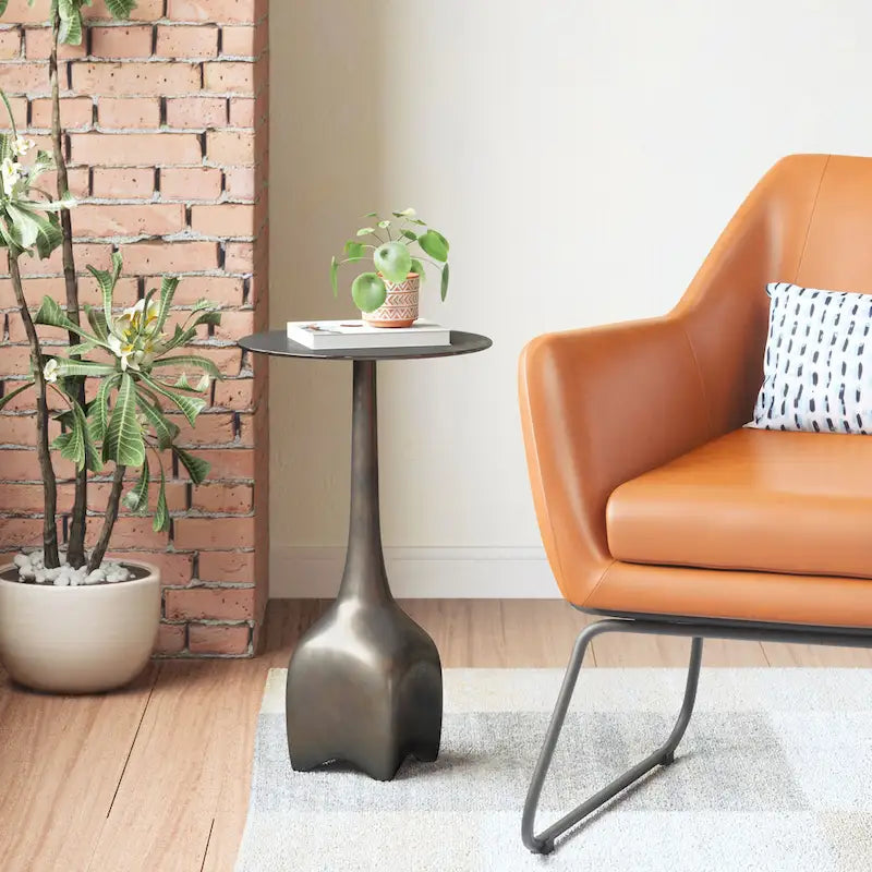 Table d'appoint gris anthracite avec étagère inférieure ouverte pour le salon ou la chambre