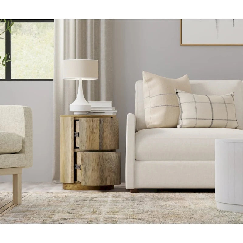 Table de chevet ronde 2 tiroirs de 45,7 cm avec rangement pour chambre à coucher, table de chevet moderne