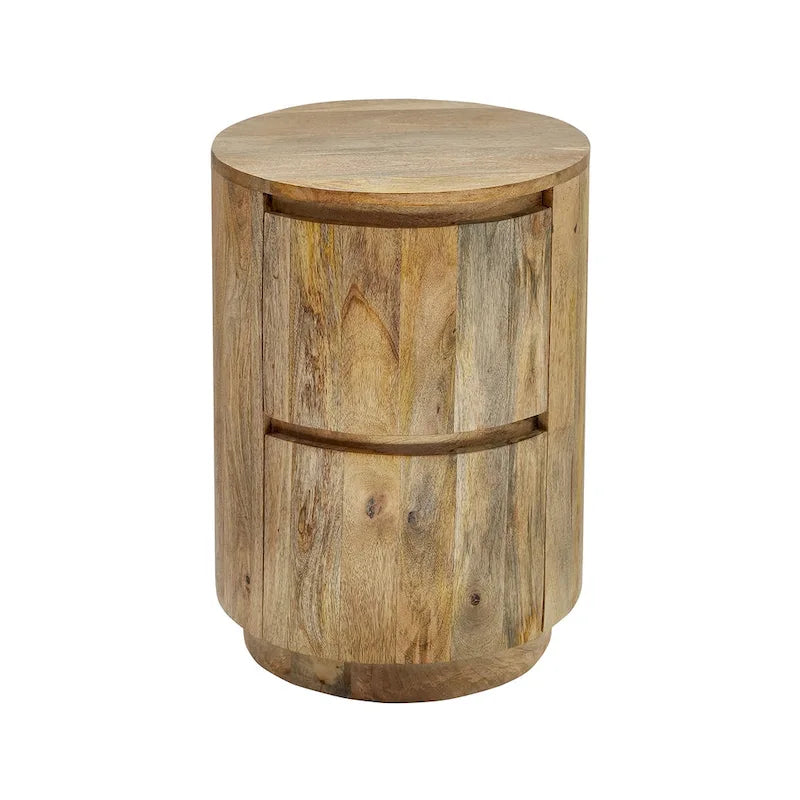 Table de chevet ronde 2 tiroirs de 45,7 cm avec rangement pour chambre à coucher, table de chevet moderne