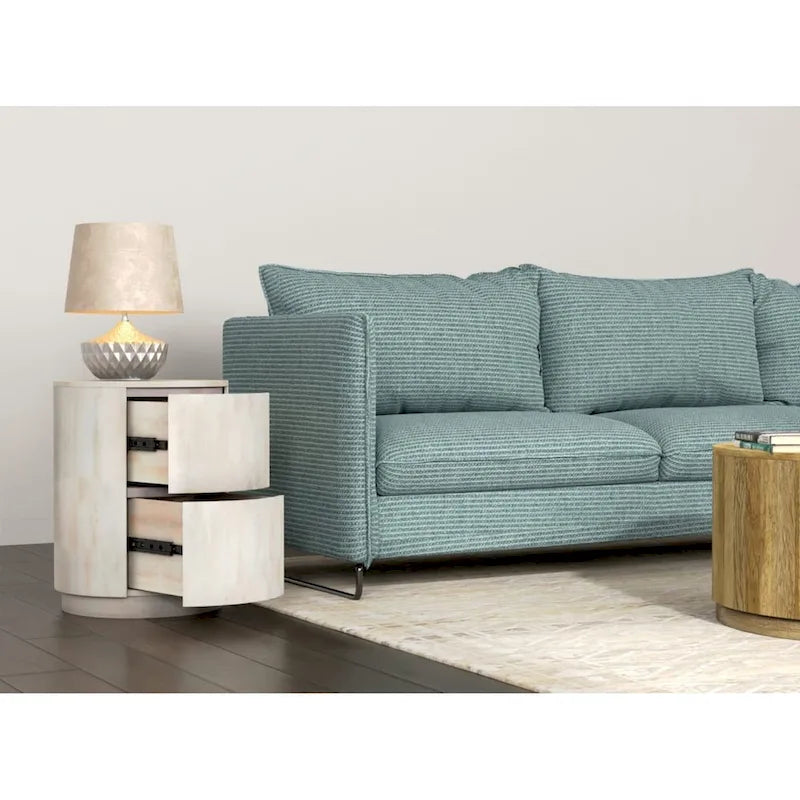 Table de chevet ronde 2 tiroirs de 45,7 cm avec rangement pour chambre à coucher, table de chevet moderne
