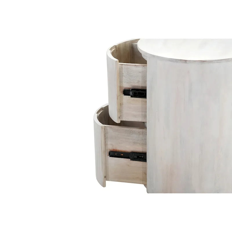 Table de chevet ronde 2 tiroirs de 45,7 cm avec rangement pour chambre à coucher, table de chevet moderne