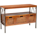 Console en étain antique et noyer foncé, 91,4 cm L x 35,6 cm P x 63,5 cm H