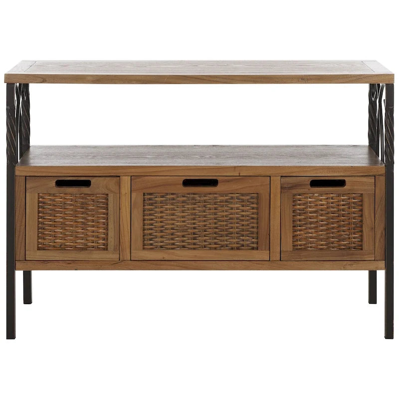 Console en étain antique et noyer foncé, 91,4 cm L x 35,6 cm P x 63,5 cm H