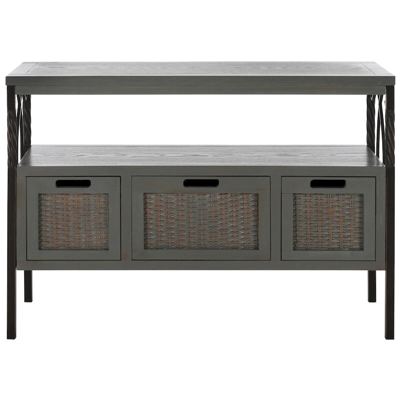Console en étain antique et noyer foncé, 91,4 cm L x 35,6 cm P x 63,5 cm H