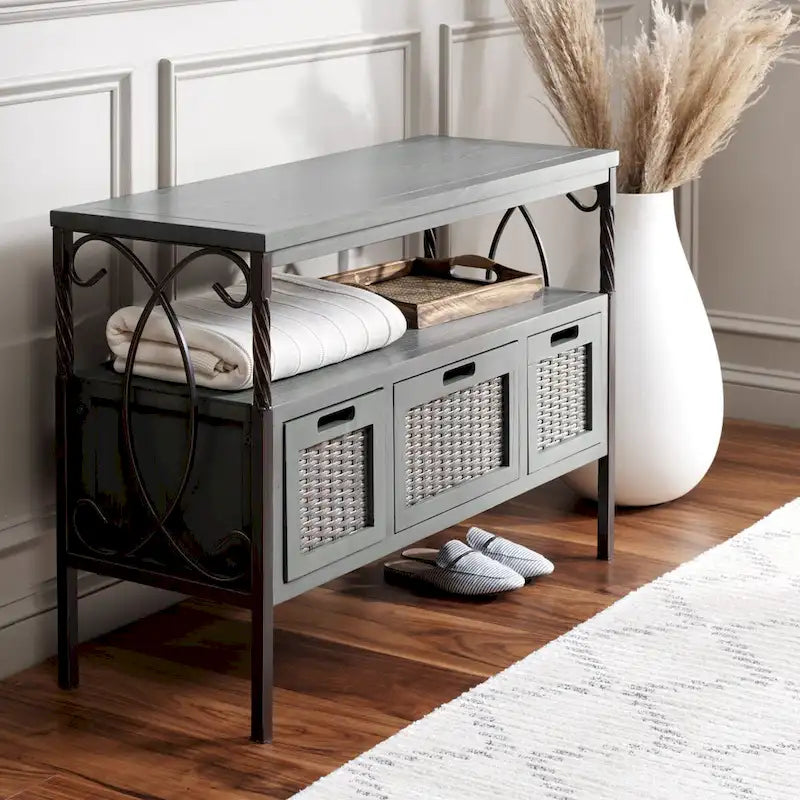 Console en étain antique et noyer foncé, 91,4 cm L x 35,6 cm P x 63,5 cm H