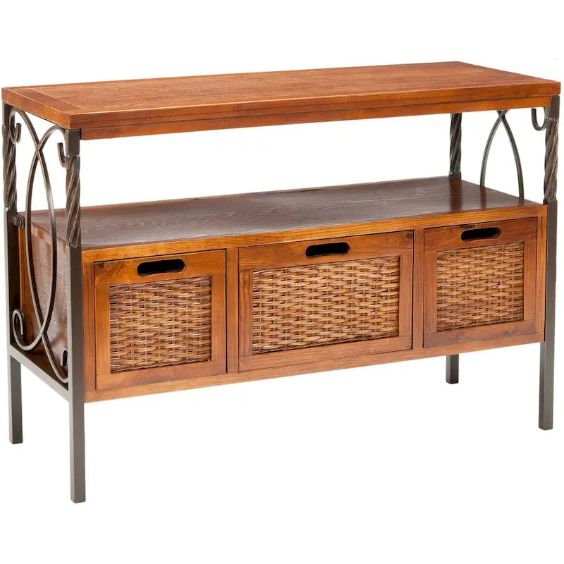 Console en étain antique et noyer foncé, 91,4 cm L x 35,6 cm P x 63,5 cm H