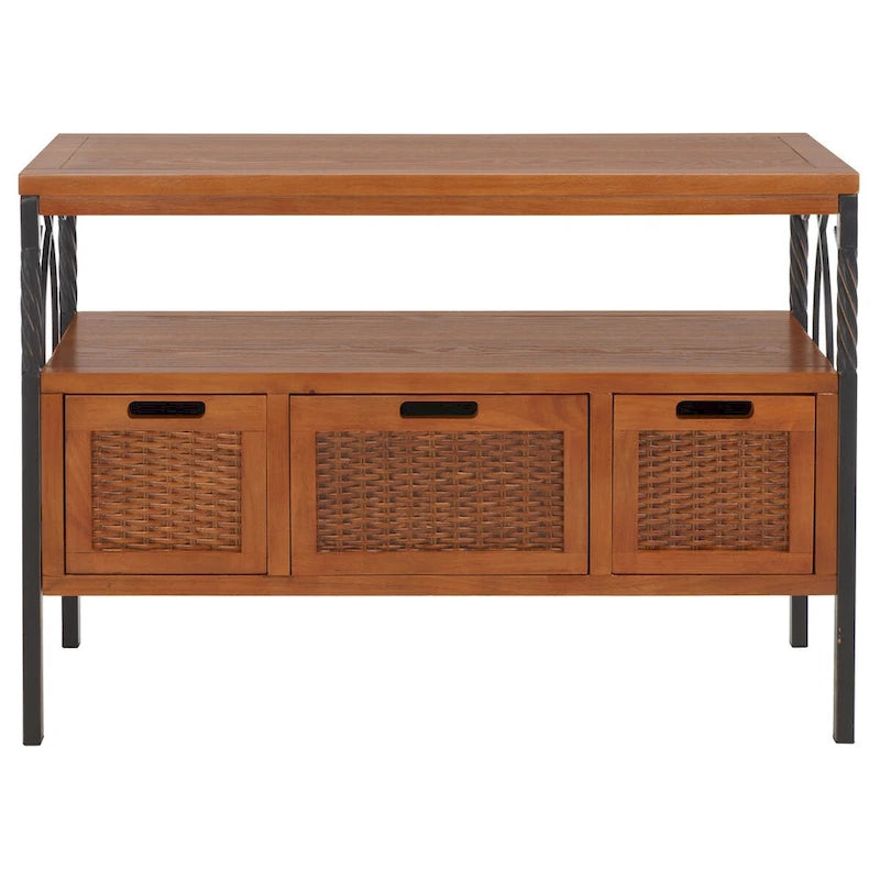 Console en étain antique et noyer foncé, 91,4 cm L x 35,6 cm P x 63,5 cm H