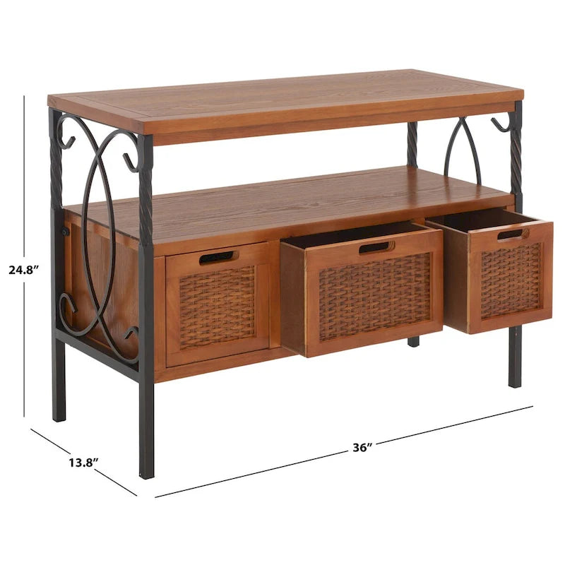 Console en étain antique et noyer foncé, 91,4 cm L x 35,6 cm P x 63,5 cm H