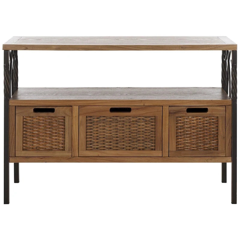 Console en étain antique et noyer foncé, 91,4 cm L x 35,6 cm P x 63,5 cm H