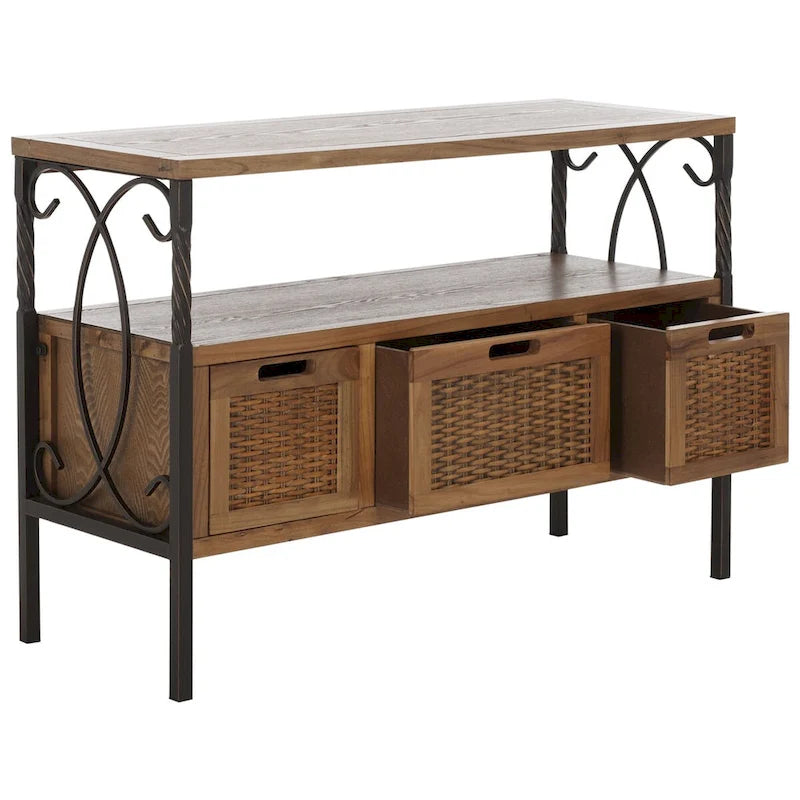 Console en étain antique et noyer foncé, 91,4 cm L x 35,6 cm P x 63,5 cm H