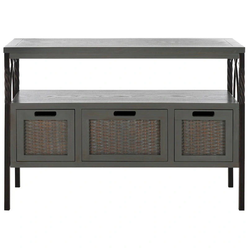Console en étain antique et noyer foncé, 91,4 cm L x 35,6 cm P x 63,5 cm H