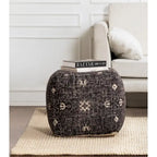 Pouf ottoman carré noir et blanc fait main de 50 cm