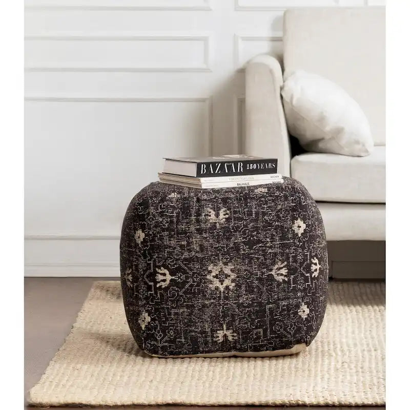 Jani Tamarindo 20 x 20 x 20 Square Black & White Pouf Ottoman - Handmade Footrest for Living Room, Nursery