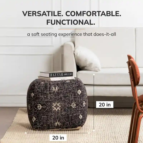 Pouf ottoman carré noir et blanc fait main de 50 cm