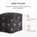 Pouf ottoman carré noir et blanc fait main de 50 cm