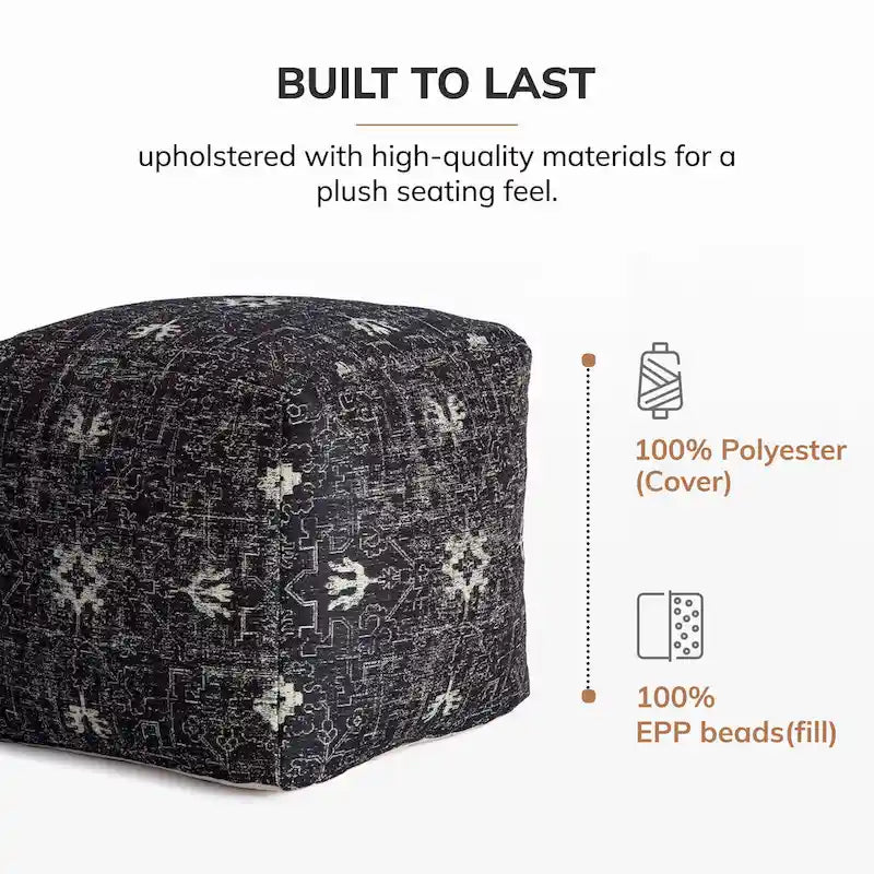 Pouf ottoman carré noir et blanc fait main de 50 cm
