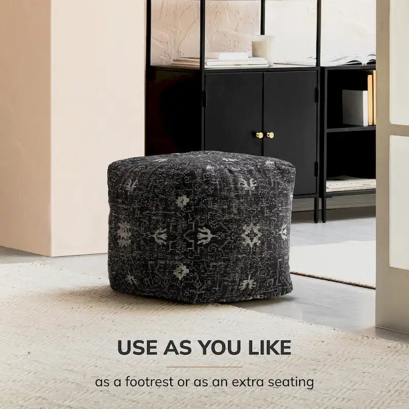 Pouf ottoman carré noir et blanc fait main de 50 cm