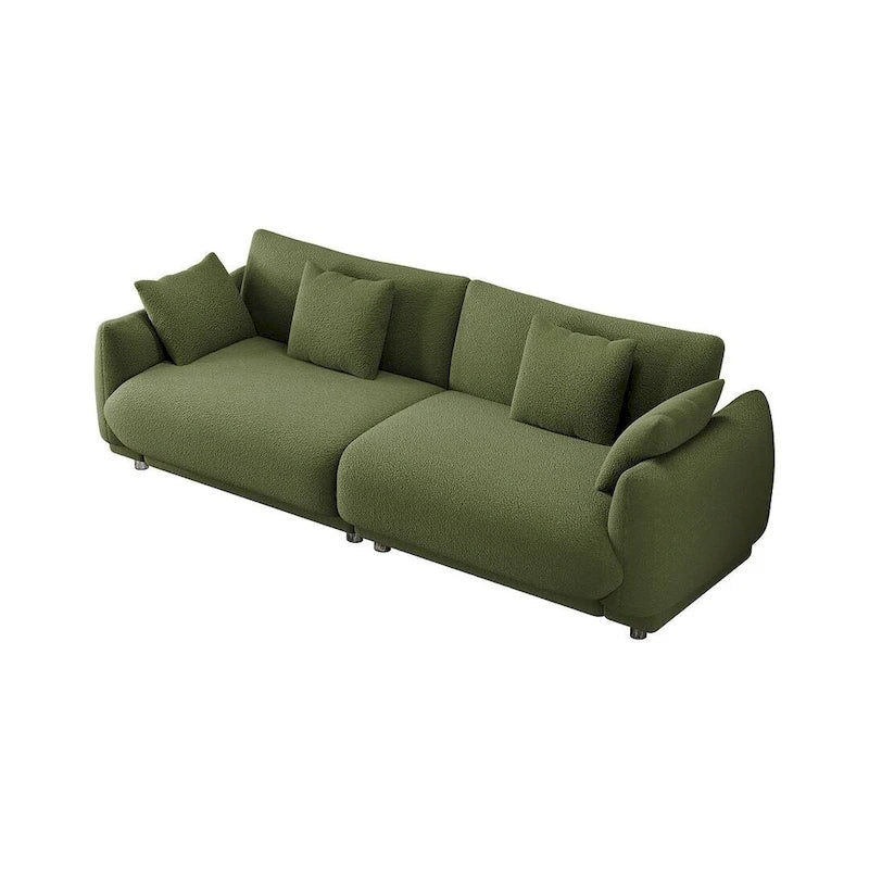 Canapé triple moderne en velours Teddy de 86,6 po avec 4 oreillers et pieds en métal