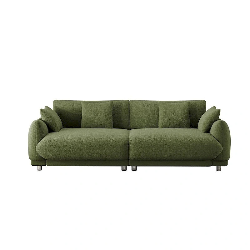 Canapé triple moderne en velours Teddy de 86,6 po avec 4 oreillers et pieds en métal