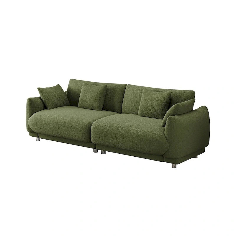Canapé triple moderne en velours Teddy de 86,6 po avec 4 oreillers et pieds en métal