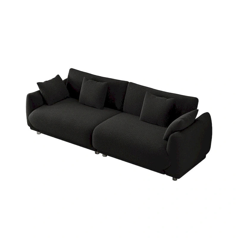 Canapé triple moderne en velours Teddy de 86,6 po avec 4 oreillers et pieds en métal