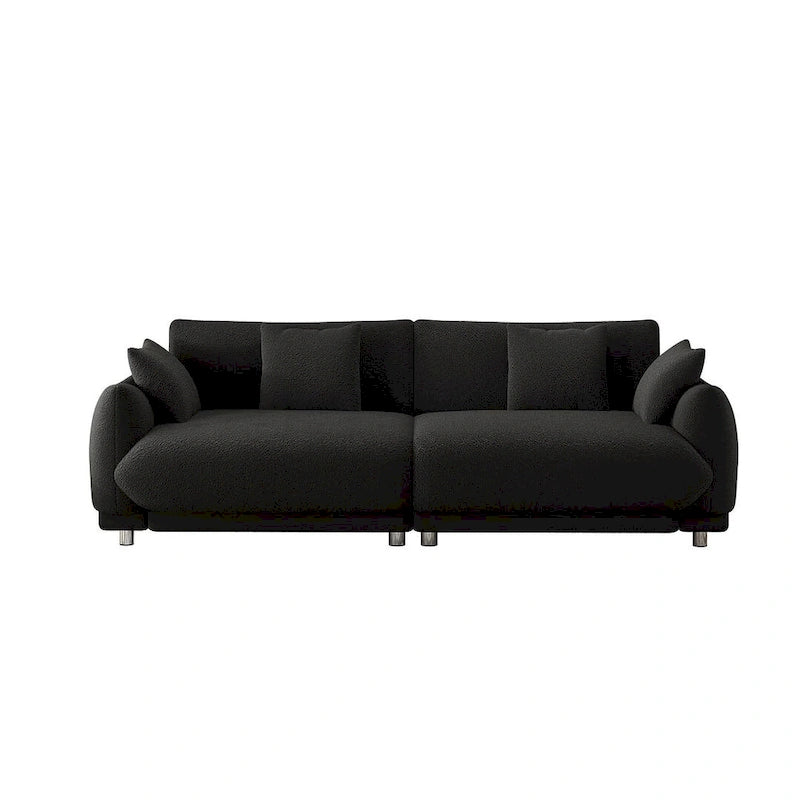 Canapé triple moderne en velours Teddy de 86,6 po avec 4 oreillers et pieds en métal