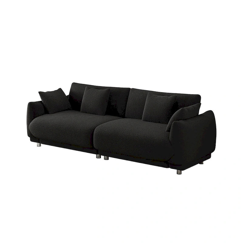 Canapé triple moderne en velours Teddy de 86,6 po avec 4 oreillers et pieds en métal