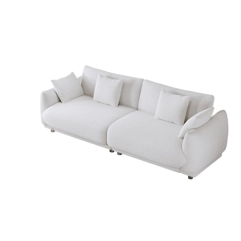 Canapé triple moderne en velours Teddy de 86,6 po avec 4 oreillers et pieds en métal