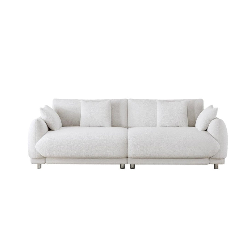 Canapé triple moderne en velours Teddy de 86,6 po avec 4 oreillers et pieds en métal