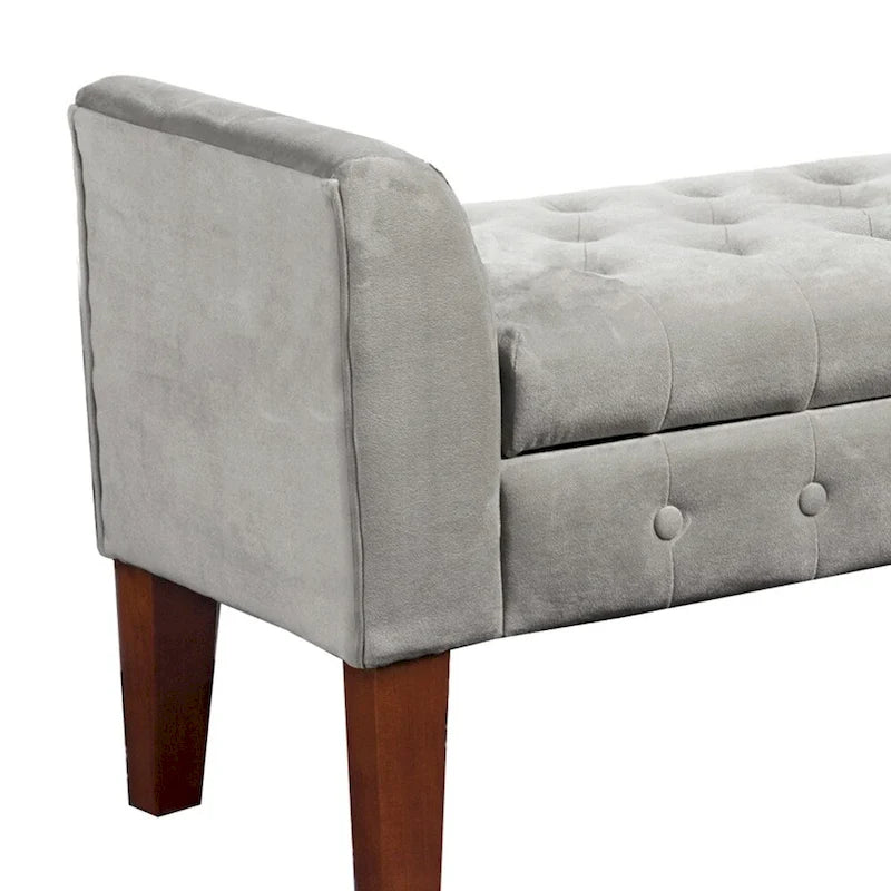 Banc banquette en velours capitonné avec rangement à charnière, gris et marron