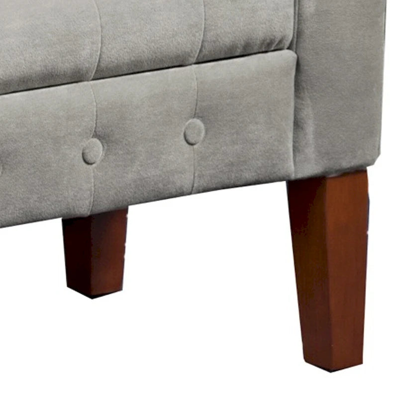Banc banquette en velours capitonné avec rangement à charnière, gris et marron