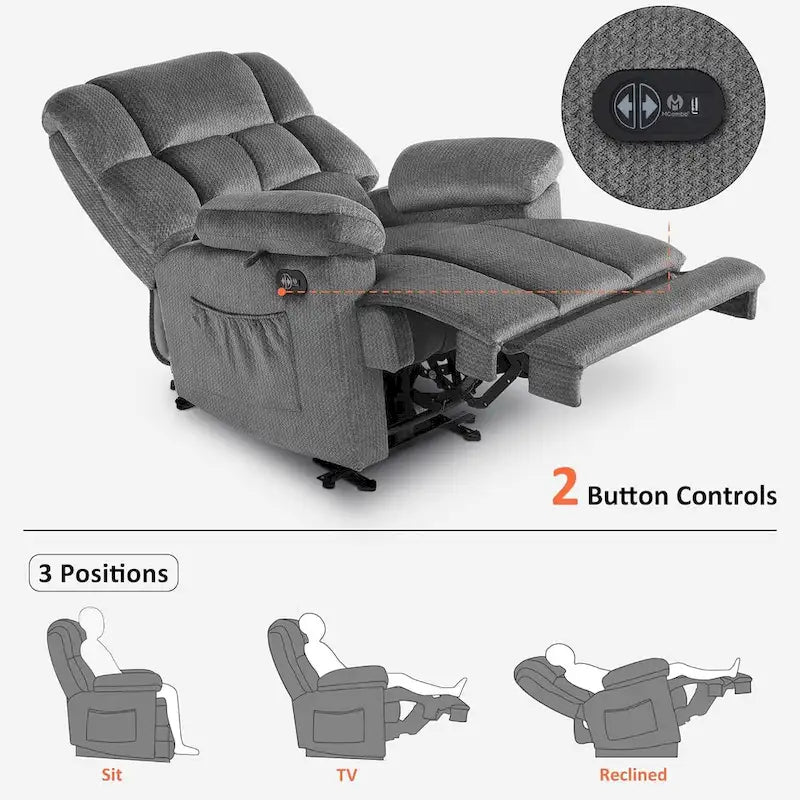 Fauteuil inclinable électrique avec fonction de chauffage et de massage pour le salon